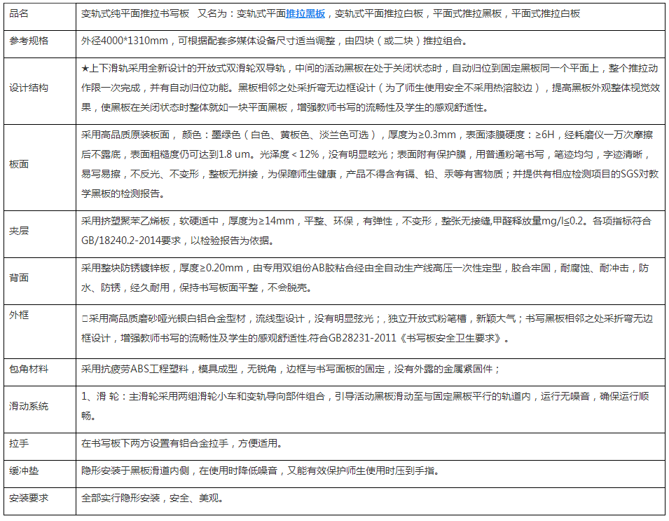 变轨式纯平面推拉书写板